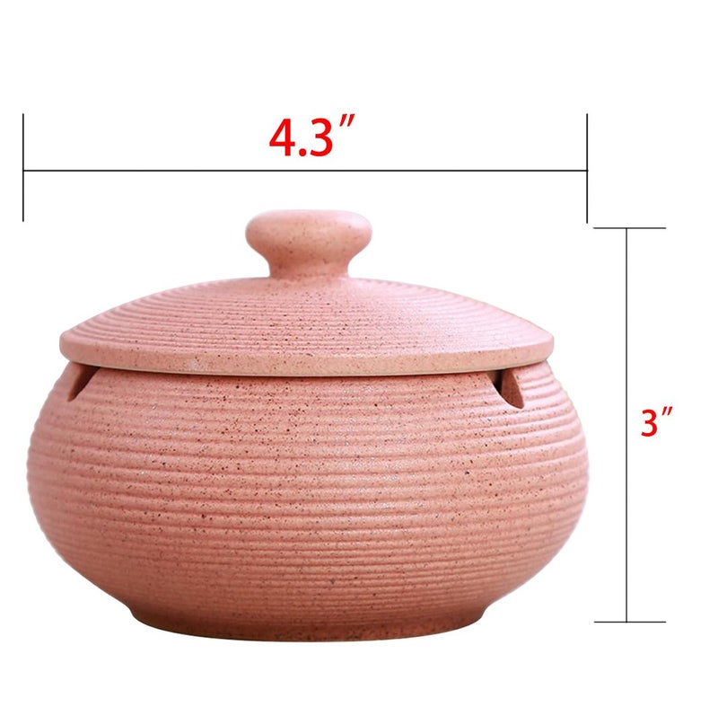 Hoobar Ceramic Ashtray with Lid - Windproof Indoor Cigarette Ash Tray for Home & Office, Compact Desktop Ash Holder for Smokers, Decorative Pink Ashtray for Indoor Use (Pink) - Image 2